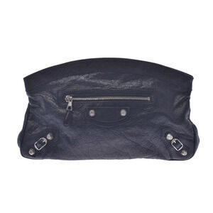 BALENCIAGA Giant Black Lambskin Clutch Bag